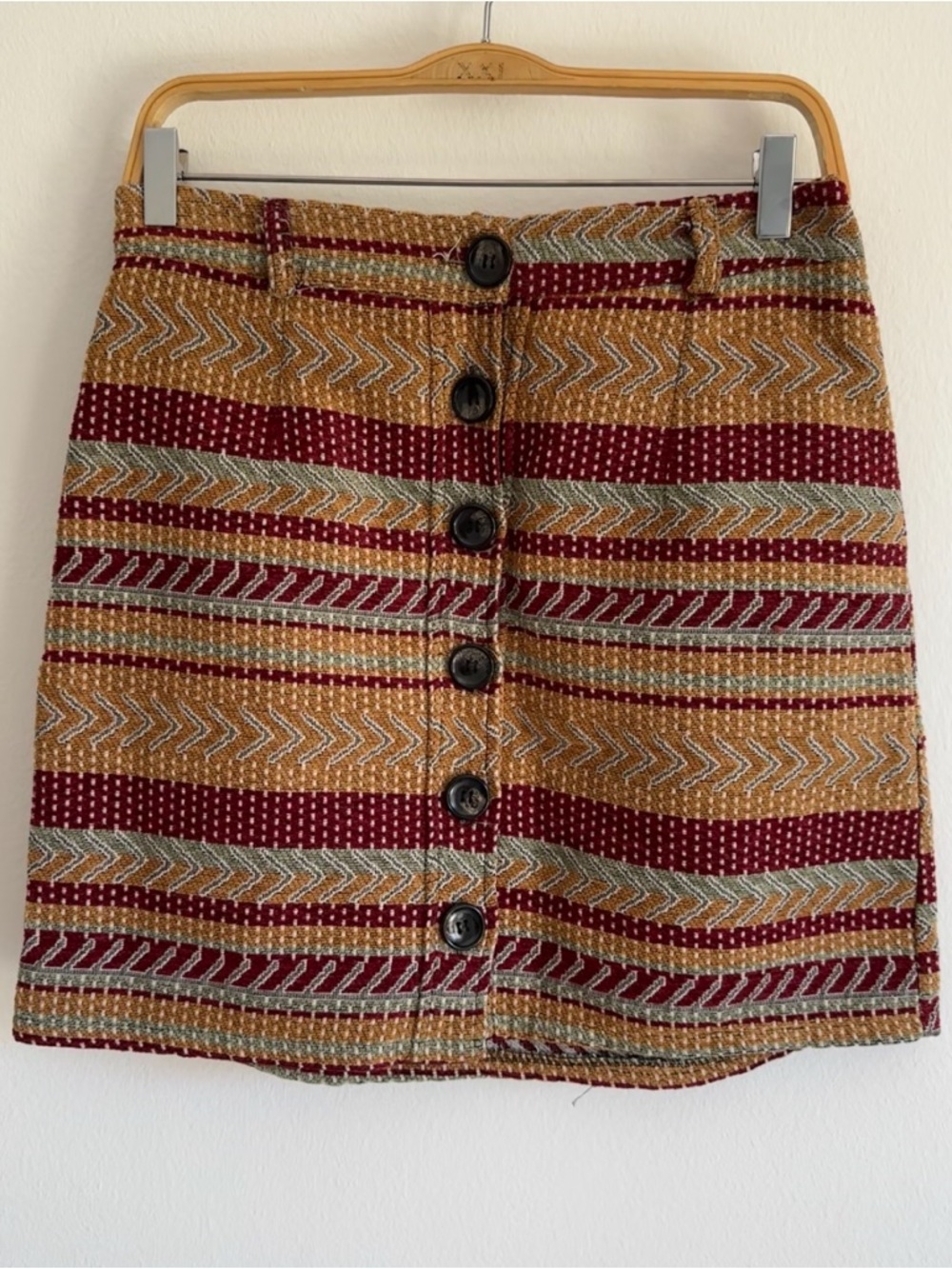 Vintage Y2K Armonias Skirt Tapestry Italy Yellow Red Green Mini Fairy Striped